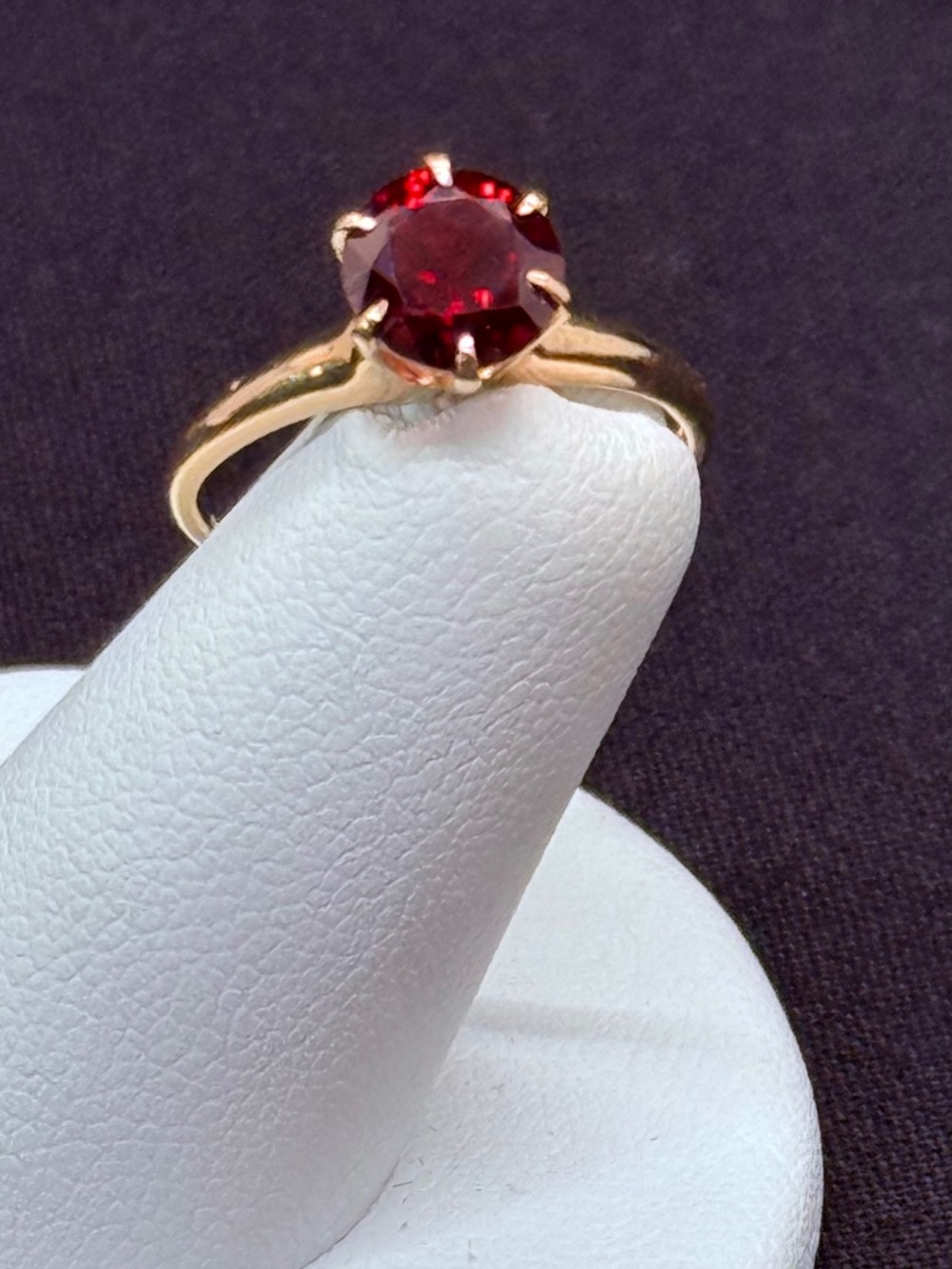 10K Gold Solitaire Ring w Vibrant Red Gemstone BDA Budlong, Docherty & Armstrong